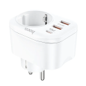 HOCO NS3 Multifunkční zásuvka Schuko 230V s 2x USB a USB-C PD, bílá