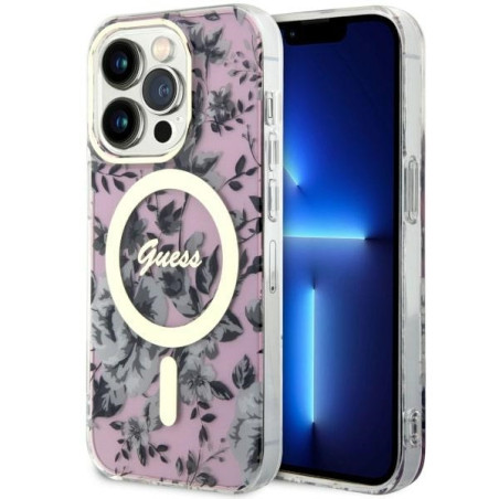 Kryt Guess Flower MagSafe iPhone 14 Pro Max - růžová