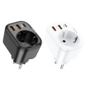 HOCO NS3 Multifunkční zásuvka Schuko 230V s 2x USB a USB-C PD, bílá