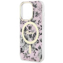 Kryt Guess Flower MagSafe iPhone 14 Pro Max - růžová
