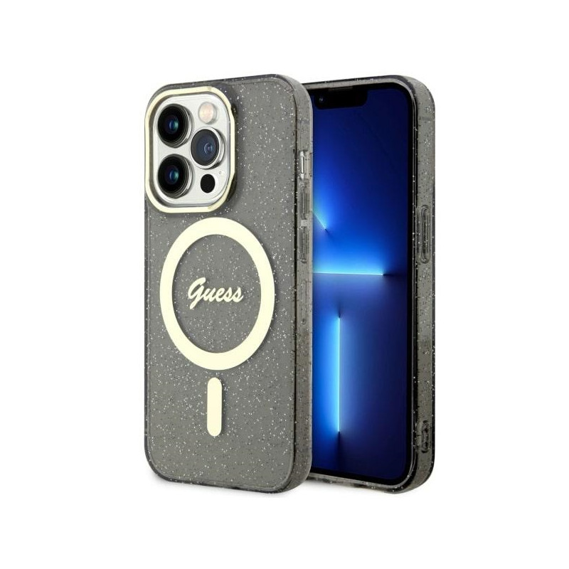 Kryt Guess GUHMP14XHCMCGK pro iPhone 14 Pro Max - black/black hardcase Glitter Gold MagSafe