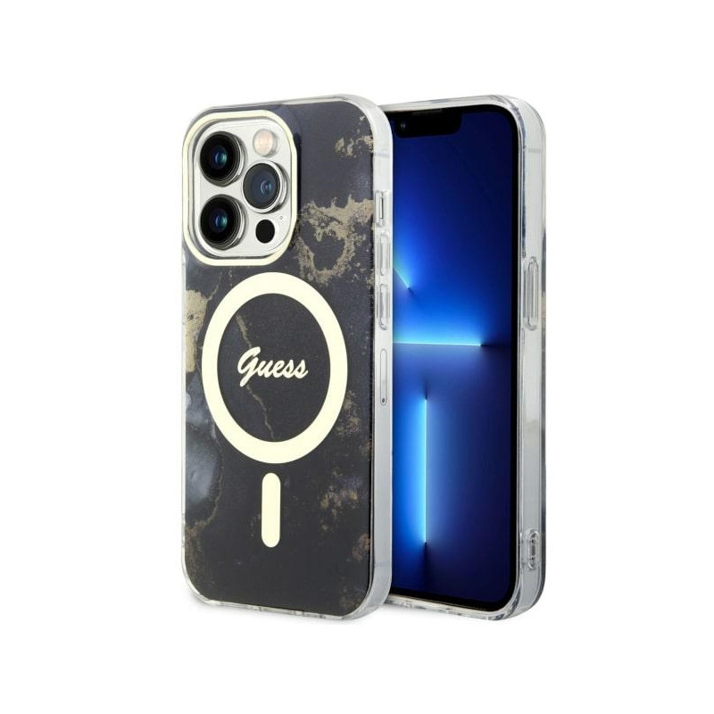 Kryt Guess GOLDEN MARBLE pro iPhone 14 Pro Max - black/black