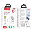 HOCO NS3 Multifunkční zásuvka Schuko 230V s 2x USB a USB-C PD, bílá