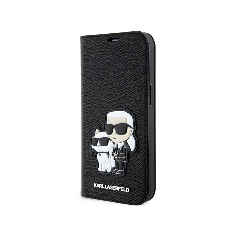 Kryt Karl Lagerfeld KLBKP14LSANKCPK pro iPhone 14 Pro - černý/černý Saffiano Karl & Choupette