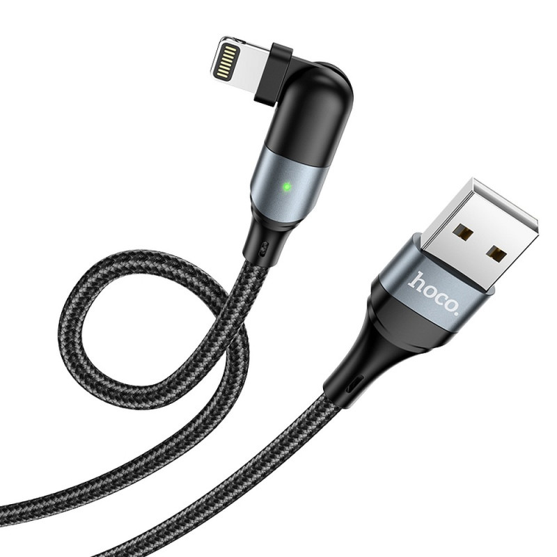 HOCO U100 Opletený datový a nabíjecí kabel USB/Lightning s otočným konektorem, délka 1,2m, černý