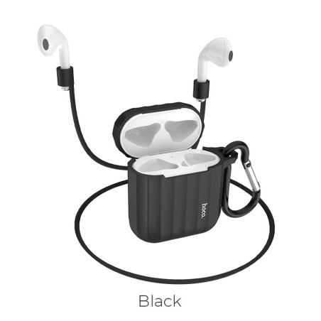 HOCO WB10 Odolný silikonový kryt s držákem sluchátek pro AirPods 1/2, černý