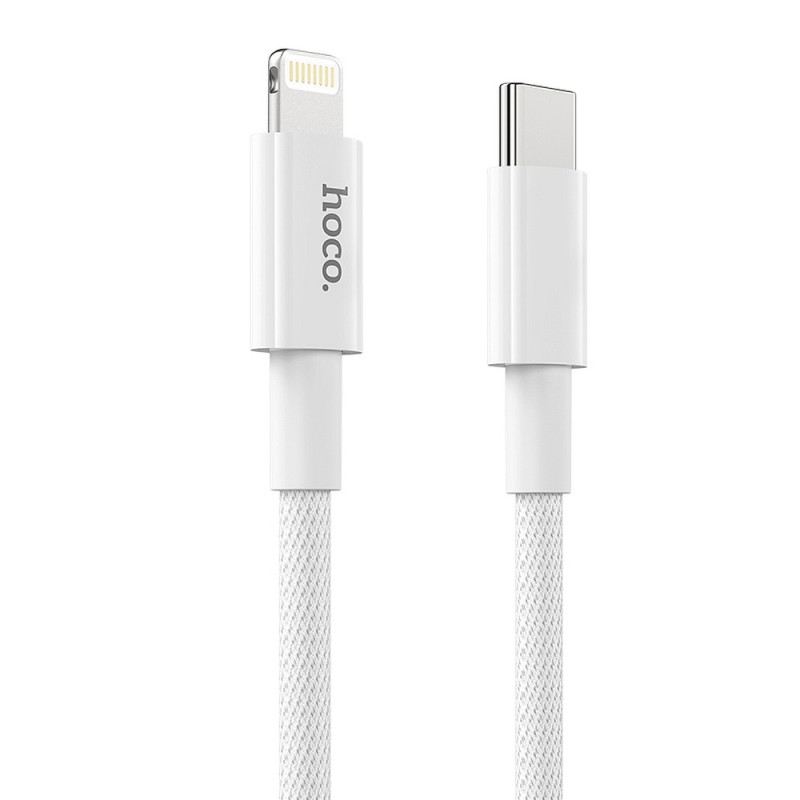 HOCO X56 Opletený datový a nabíjecí kabel USB-C/Lightning 20W, délka 1m, bílý