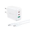 Acefast 2in1 wall charger 2x USB-C / USB-A 65W, PD, QC 3.0, AFC, FCP (set with USB-C 1.2m cable) white (A13 white)
