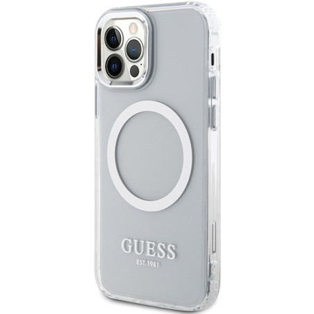Kryt Guess METAL OUTLINE MagSafe pro iPhone 12/12 Pro stříbrná
