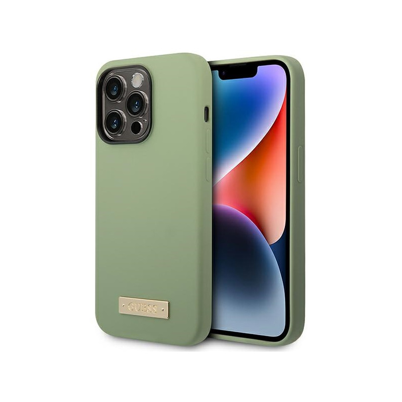 Kryt Guess SILICONE LOGO PLATE pro iPhone 14 Pro Max - zelený