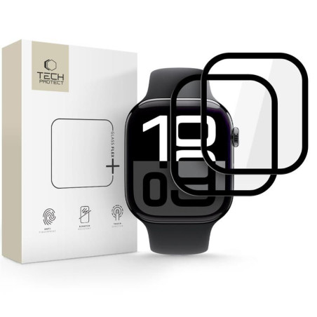 Hybridní ochranné sklo Tech-Protect Glass Flex+ (2 ks) pro Apple Watch 10 / 11 (46 mm) – černé