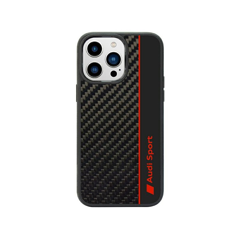 Kryt Audi Carbon Fiber Stripe pro iPhone 14 Pro - černá/černá