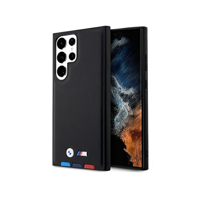 BMW BMHCS23L22PTDK kožené pouzdro Leather Stamp Tricolor pro Galaxy S23 Ultra S918 – černé