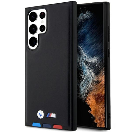 BMW BMHCS23L22PTDK kožené pouzdro Leather Stamp Tricolor pro Galaxy S23 Ultra S918 – černé