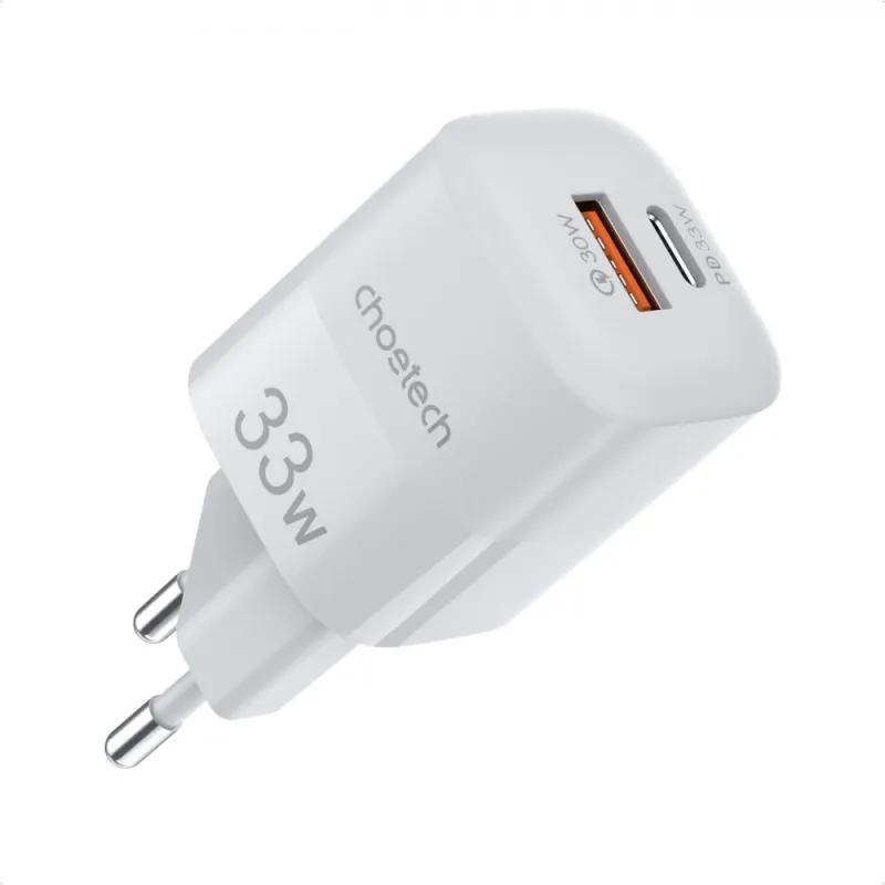 CHOETECH PD5006 Mini GaN dvouportová nabíječka USB a USB-C PD 33W, bílá