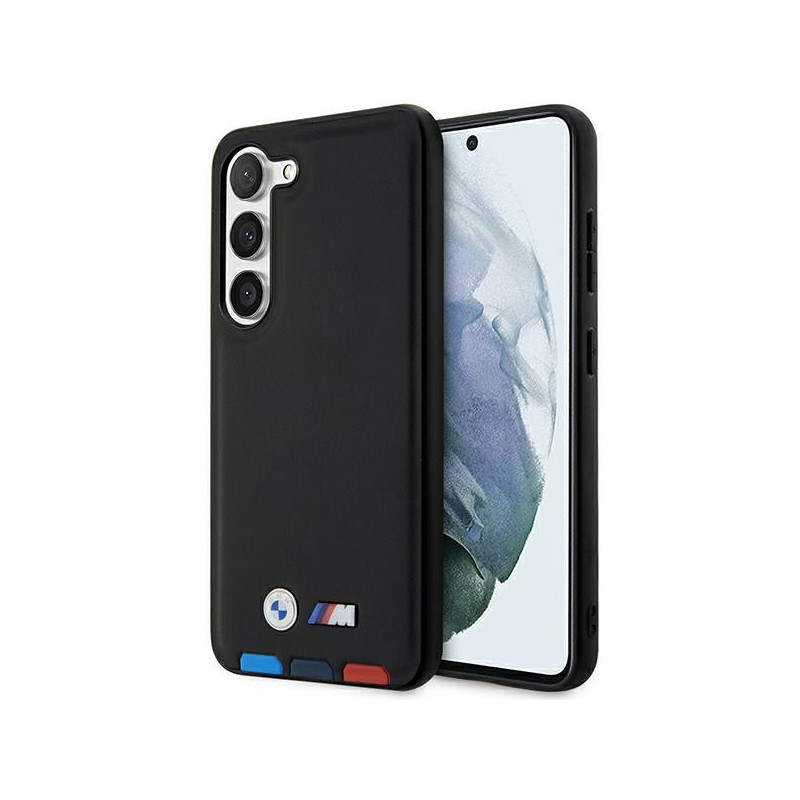BMW kožené pouzdro Leather Stamp Tricolor pro Samsung Galaxy S23+ S916 – černé