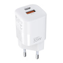 CHOETECH PD5006 Mini GaN dvouportová nabíječka USB a USB-C PD 33W, bílá