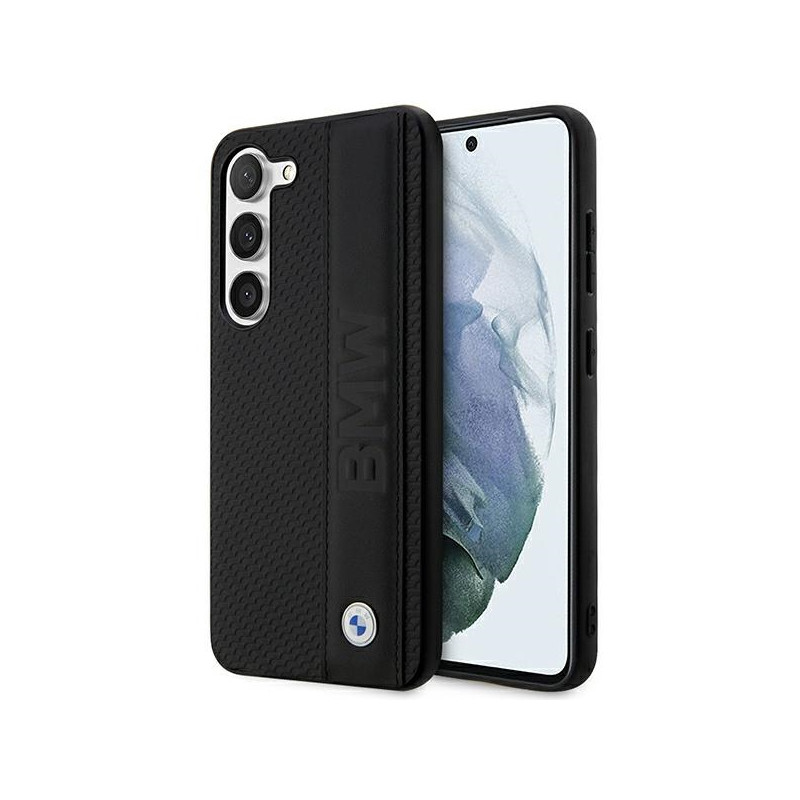 BMW kožené pouzdro Leather Textured & Stripe pro Galaxy S23+ S916 – černé
