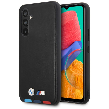 BMW kožené pouzdro Leather Stamp Tricolor pro Samsung Galaxy A54 – černé