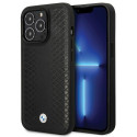 BMW kožené pouzdro Leather Diamond Pattern pro iPhone 14 Pro – černé