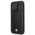 BMW kožené pouzdro Leather Diamond Pattern pro iPhone 14 Pro – černé