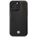 BMW kožené pouzdro Leather Diamond Pattern pro iPhone 14 Pro – černé