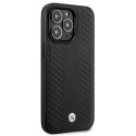 BMW kožené pouzdro Leather Diamond Pattern pro iPhone 14 Pro – černé