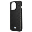 BMW kožené pouzdro Leather Diamond Pattern pro iPhone 14 Pro – černé