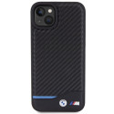 BMW kožené pouzdro Leather Carbon pro iPhone 15 Plus – černé