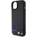 BMW kožené pouzdro Leather Carbon pro iPhone 15 Plus – černé