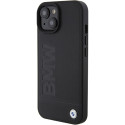BMW kožené pouzdro Leather Hot Stamp pro iPhone 15 Plus – černé