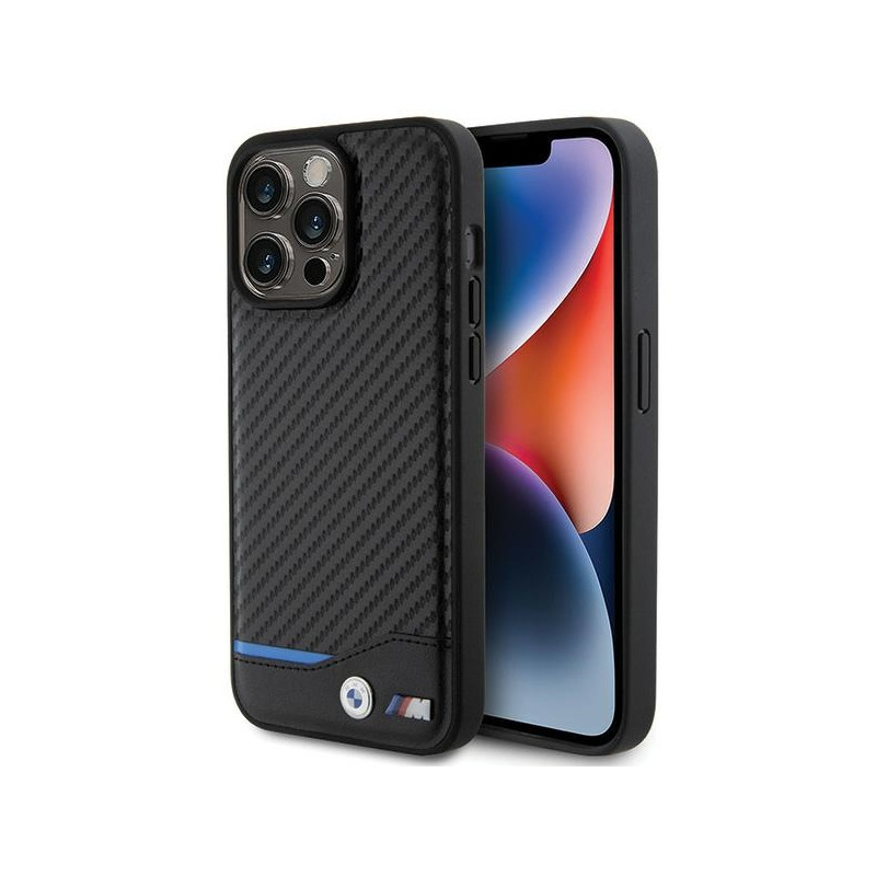 BMW pouzdro Leather Carbon pro iPhone 15 Pro Max – černé
