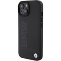Pouzdro BMW MagSafe Leather Hot Stamp iPhone 15 Plus - černé