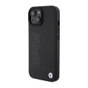 BMW BMHMP15SSLLBK kožené MagSafe pouzdro Signature Logo Imprint pro iPhone 15 6.1" – černé