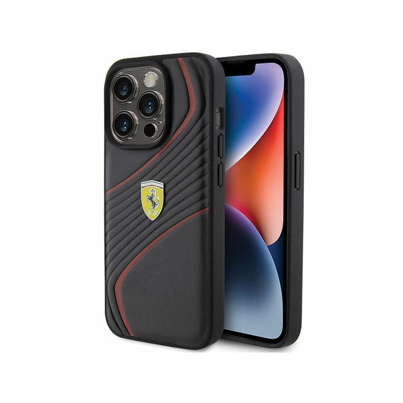Kryt Ferrari TWIST METAL Logo pro iPhone 15 Pro - black
