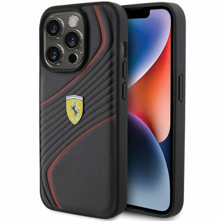Kryt Ferrari TWIST METAL Logo iPhone 15 Pro - black