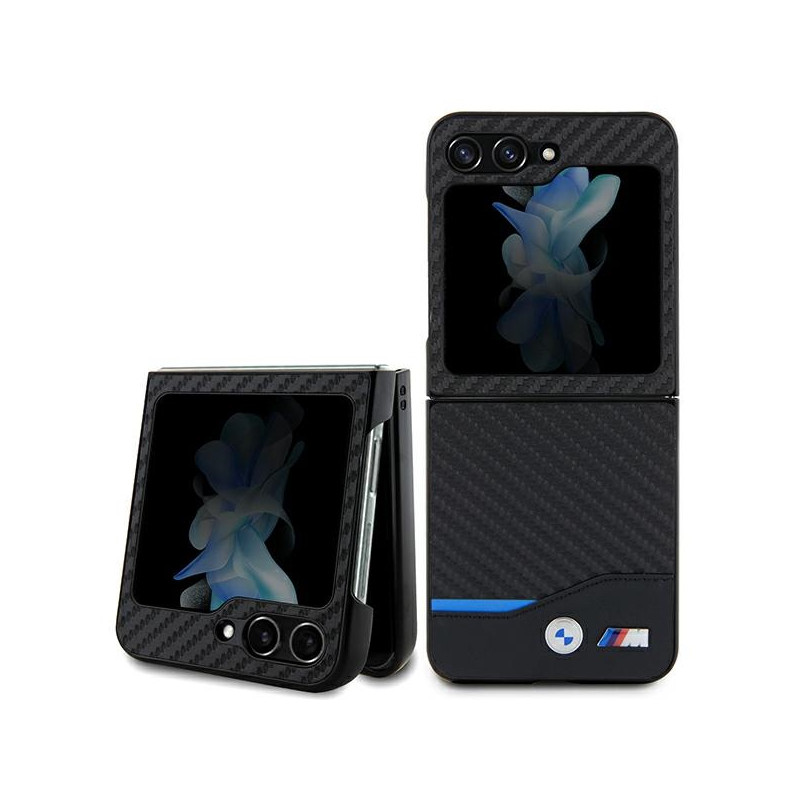BMW kožené pouzdro Leather Carbon pro Samsung Galaxy Z Flip 5 – černé