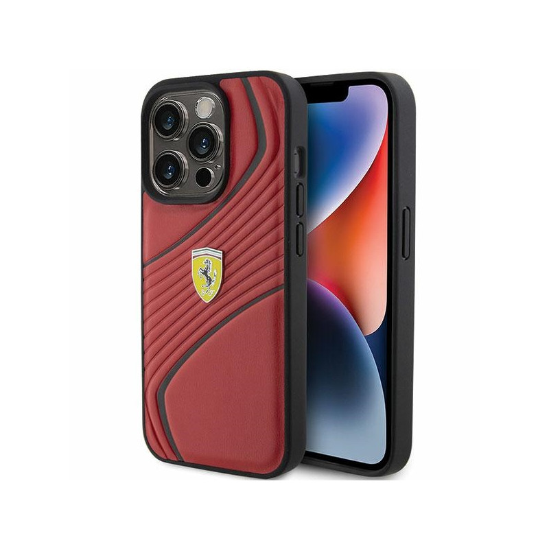 Kryt Ferrari TWIST METAL Logo pro iPhone 15 Pro - červený