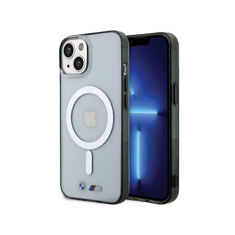 BMW pouzdro Silver Ring MagSafe pro iPhone 15 – průhledné