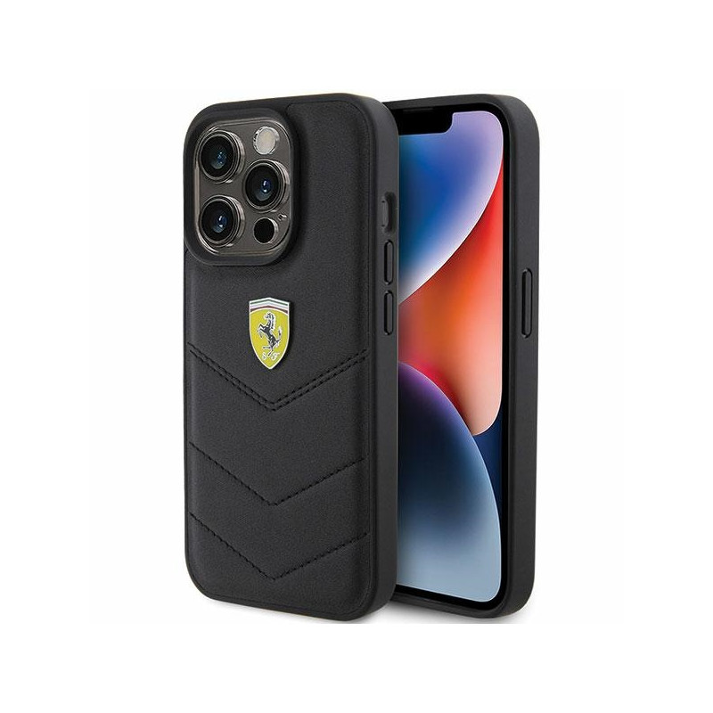 Pouzdro Ferrari QUILTED METAL LOGO pro iPhone 15 Pro - černé