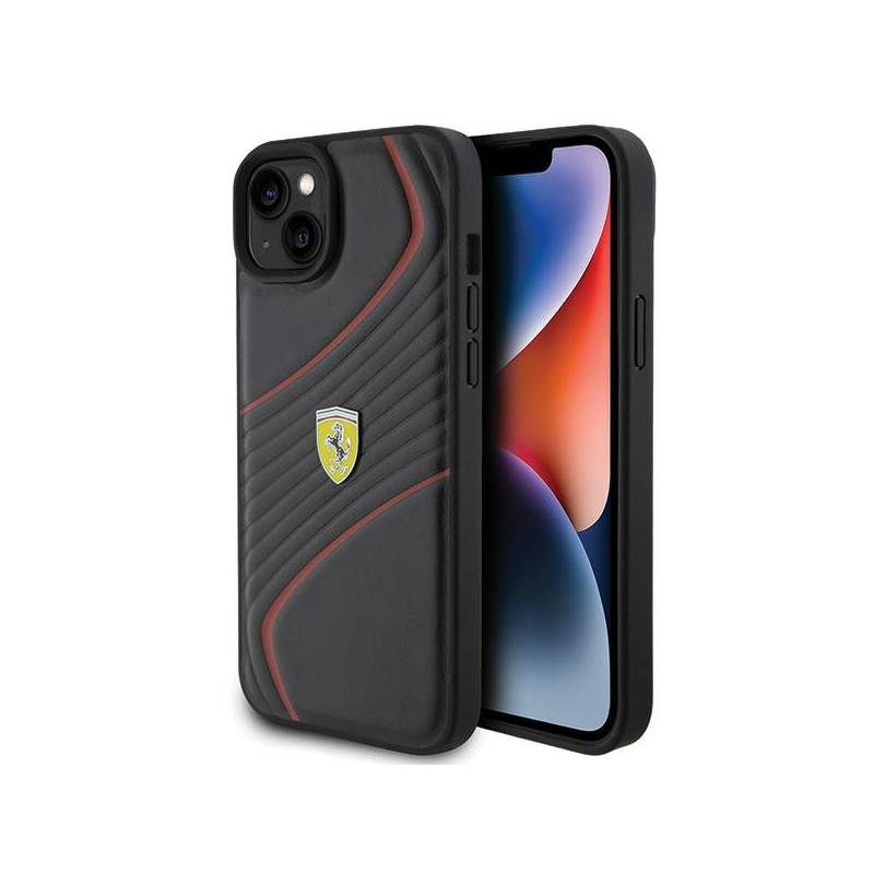 Kryt Ferrari TWIST METAL Logo pro iPhone 15 Plus - černý