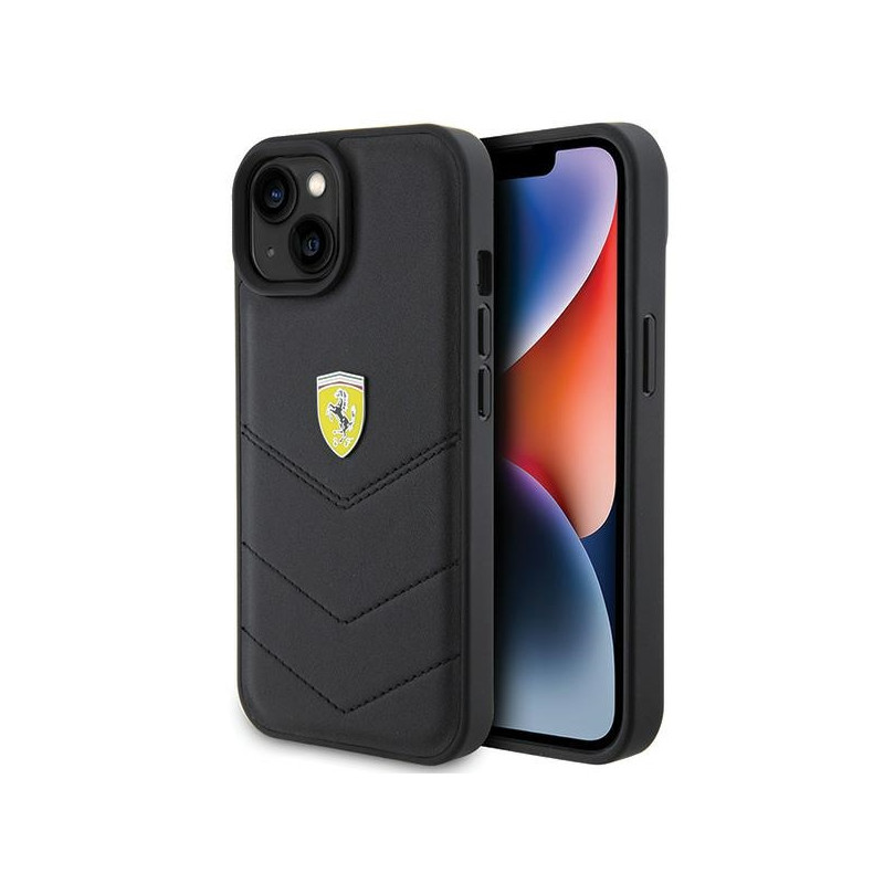 Kryt Ferrari QUILTED METAL logo pro iPhone 15 - černý