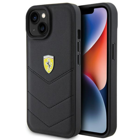 Kryt Ferrari Quilted Metal logo pro iPhone 15 - černý