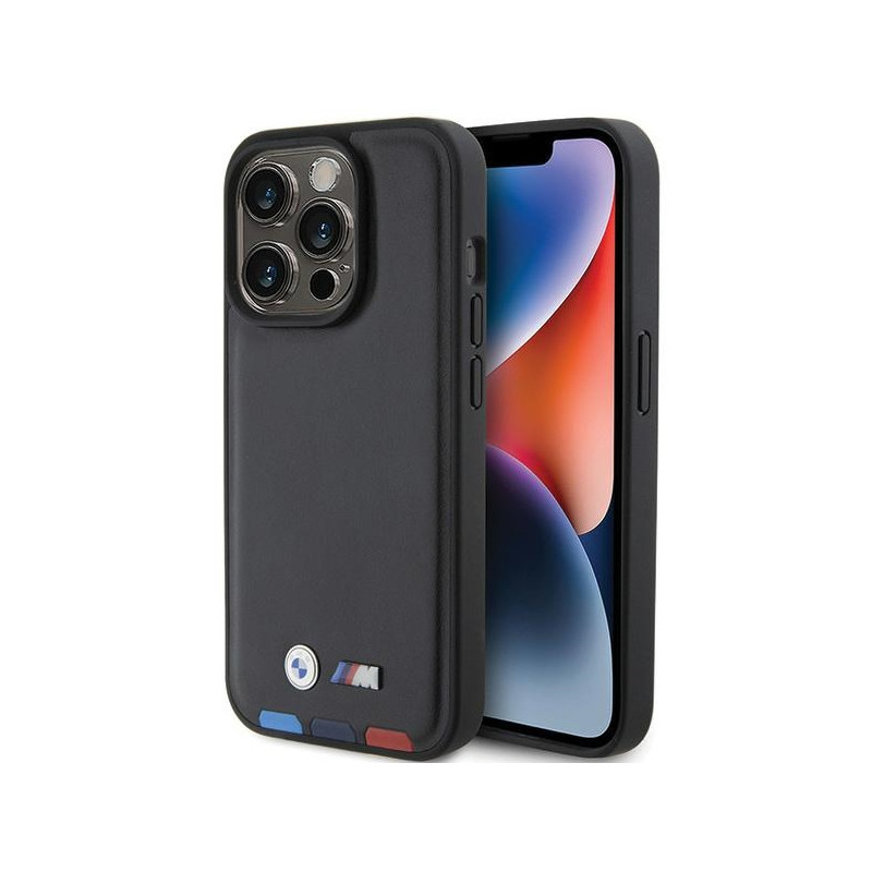 BMW BMHCP15L22PTDK iPhone 15 Pro 6.1" černé/černé Leather Stamp Tricolor