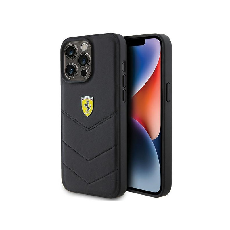 Kryt Ferrari QUILTED METAL LOGO pro iPhone 15 Pro Max - černý