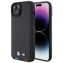 BMW BMHCP15M22PTDK iPhone 15 Plus 6.7" černé kožené pouzdro Leather Stamp Tricolor