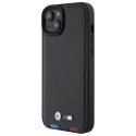 BMW BMHCP15M22PTDK iPhone 15 Plus 6.7" černé kožené pouzdro Leather Stamp Tricolor