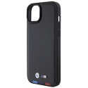 BMW BMHCP15M22PTDK iPhone 15 Plus 6.7" černé kožené pouzdro Leather Stamp Tricolor