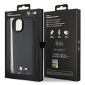 BMW BMHCP15M22PTDK iPhone 15 Plus 6.7" černé kožené pouzdro Leather Stamp Tricolor