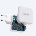 CHOETECH PD8002-EU Mini GaN dvouportová nabíječka USB + USB-C PD 65W, bílá